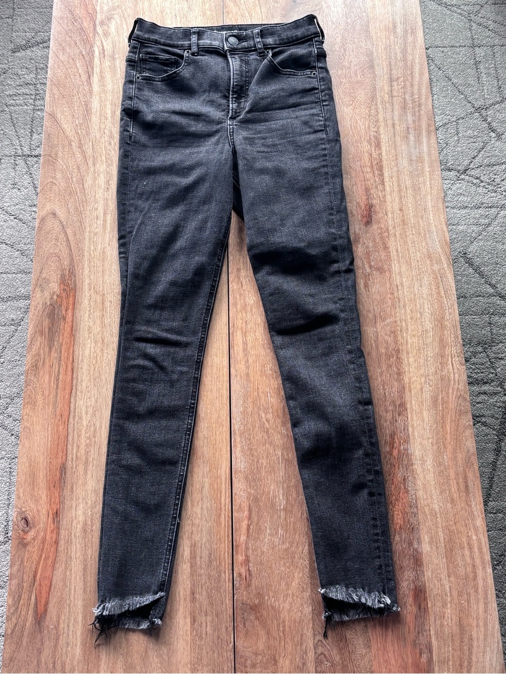 Express Black Skinny Jeans with Raw Frayed Hem